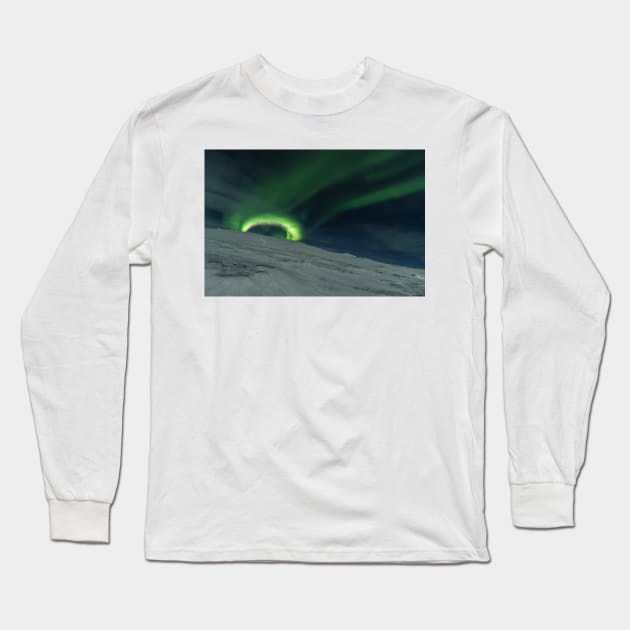 Northern Lights over Mt Nouljia in Sweden Long Sleeve T-Shirt by seaearthandsky